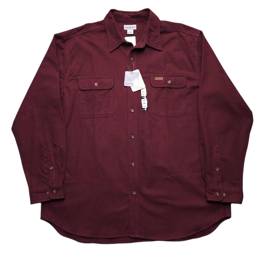 Carhartt Men 2XL Burgundy Chamois Shirt Long Sleeve Cotton Button Down 100080